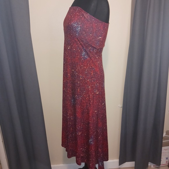 LuLaRoe Boho Y2k Red Blue Speckled Strapless Maxi Tube Dress XS Stretch - Picture 3 of 6